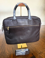 Mark & Graham Brown Leather 13in Laptop Briefcase Adjustable Strap Zipper MonoTC picture