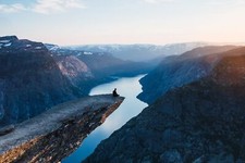 Landscape sunset water sky mountains clouds norway Custom Gaming Mat Desk picture