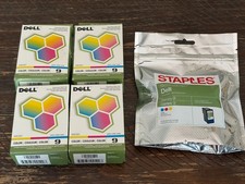 Lot of 5 Dell Series 9 Color Ink Cartridges (4 Dell + 1 Staples) New Sealed picture