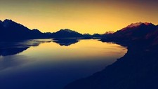 Landscape lake nature sunset mountains sky water Custom Gaming Mat Desk picture