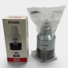 2 Canon PIXMA GI-20 PGBK Genuine Black Ink Bottles 170mL New Sealed OEM picture
