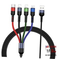 USAMS Multi Charging Cable 2Pack 4FT 4 in 1 Nylon Braided USB 4ft Multicolored picture