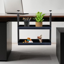 2-Tier Desktop or Under-Desk Shelf Clamp-on Shelving W/ Adjustable Storage Tray picture