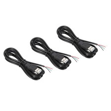 6.56Ft USB 2.0 Male to 4 Pin Bare Wire Pigtail Cable 3pcs 28AWG Black picture