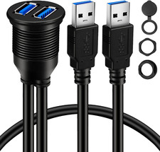 2 Ports Dual USB 3.0 Male to USB 3.0 Female AUX Flush Mount Car Mount Extension  picture