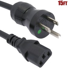 15FT 18 Gauge 3 Prong NEMA 5-15P to IEC320 C13 Power Cord Cable Hospital Grade picture