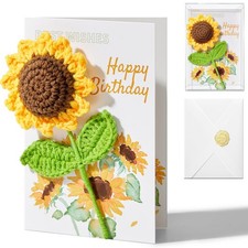 Handmade Crochet Birthday Card Sunflower Knitted Flowers Women Girls Ovesmusl picture