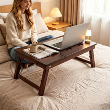 Bamboo Lap Desk Adjustable Foldable Bed Tray 4 Tilt Angles Storage Drawer Brown picture