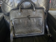 Levenger Black Crocodile Pattern Laptop Briefcase with Shoulder Strap picture