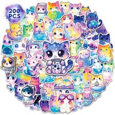 SigyoJeom 200PCS Starry Sky Cat Stickers, Holographic Yellow, Blue, Purple picture