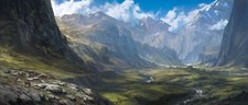 Landscape painting mountains deer river valley animals Custom Gaming Mat Desk picture