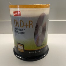100 Discs Staples Recordable DVD+R Spindle 4.7 GB 16x 120min - Sealed picture