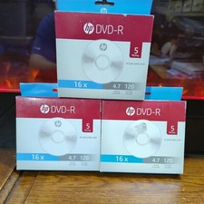 HP DVD-R 5pk 4.7GB 16X 120 Min Video in Slim Jewel Case Recordable Lot of 3 NEW picture