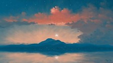 Landscape  painting sunrise lake mountains sky clouds Custom Gaming Mat Desk picture