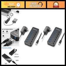 7-Port USB 3.0 Hub Expander with Power Adapter & Individual Switches - Pack of 2 picture