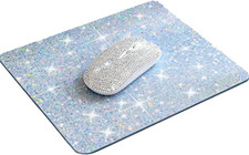 Silver Glitter Mouse Pad & Wireless Mouse Set, Bling Diamond Cordless Mouse with picture