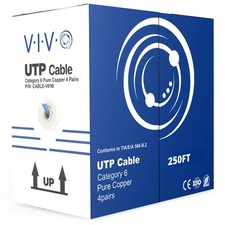 250ft Bulk Cat6 Wire, Full Copper Ethernet Cable, 23 Pull Box, Network, Blue picture