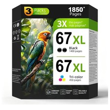 Seecolor 67XL Ink Cartridges 2x Black 1x Color 3-Pack for HP 67XL picture