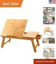 Bamboo Laptop Desk for Bed with Tilting Top, Drawer 21.6 x 13.8In | Adjustabl... picture