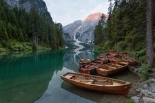 Landscape river forest mountains boat calm waters Custom Gaming Mat Desk picture