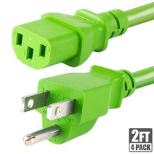 4x 2FT 18AWG Power Cord Cable NEMA 5-15P Male to IEC 60320 C13 Female 10A Green picture