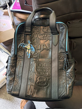 Fossil DC Comics Batman Leather 15in Laptop Backpack Black/Blue Zip-Around picture