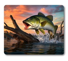 Large Mouth Bass Fish Mouse Pad, Fishing Mice Mat Desk Decor Accessories for ... picture