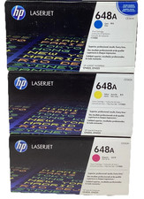 Genuine SEALED HP CE261A CE262A CE263A Toners 648A Yellow Cyan Magenta Lot Of 3 picture