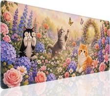 CFMSFKEJI Large Gaming Mouse Pad, Garden Flowers Cats, Size 31.5L x 11.8W picture