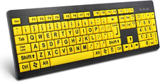 Large Print High Contrast Wired Keyboard Yellow Letters USB Seniors Low Vision picture