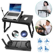 Foldable Laptop Table Tray Desk W/Cooling Fan & Light Tablet Desk Stand Bed Sofa picture