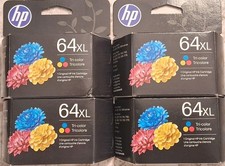 4 HP 64XL TRI-COLOR GENUINE INK CARTRIDGES  EXP 12/27 01/28 BRAND NEW.  picture
