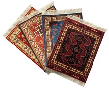 Set of 4 Mini Carpet Mouse Pads Oriental Turkish Rug Style Desk Mats w/ Fringe picture