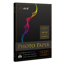 A-SUB Premium Photo Paper 13x19 Glossy 66 lb Waterproof Inkjet Printer A3+ 50 Ct picture