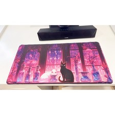 Magical Floral Room Black & White Cat Large Gaming Mouse Pad 23.6