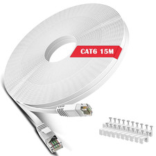 Cat 6 Ethernet Cable 50 Ft White - Flat Internet Network LAN Patch Cords picture