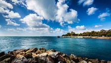 Landscape sea coast beach pier sky horizon clouds Custom Gaming Mat Desk picture