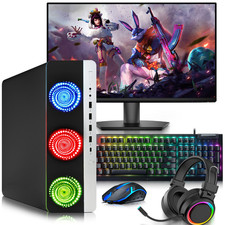 HP 800 G3 RGB Gaming PC Intel i5 32GB 1TB SSD HDD AMD RX-550 24”LED RGB-KB&M W11 picture