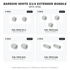 9 PCS Barrow WHITE Watercooling G1/4 Extender Fittings Bundle 7.5/10/15/40MM picture