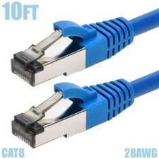 10FT CAT8 RJ45 Network LAN Ethernet S/FTP Cable Shielded Copper Wire 28AWG Blue picture