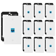10-Pack Cat6 Ethernet Wall Plate, 1-Port Keystone+Bracket, Blue picture