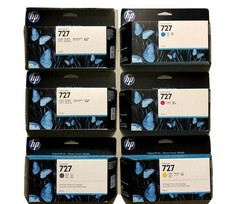 Set 6 Genuine Factory Sealed HP 727  Inkjet Cartridges 130ml (No MK) 2021-2023 picture