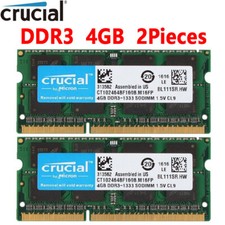 Crucial 8GB KIT 2X 4GB DDR3 1333MHz PC3 10600S Laptop 204Pin SODIMM Memory RAM picture