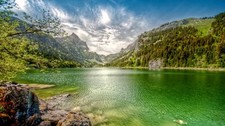 Landscape nature lake mountains forest clouds summer Custom Gaming Mat Desk picture