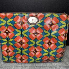 Fossil Zipper Case Tablet iPad Key-Per Floral Red Blue Green Pattern 10.5 x 8.5