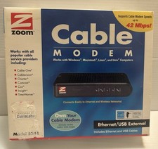 New Zoom Cable Modem Ethernet/USB External Model 5241 Windows Mac Linus Unix F/S picture