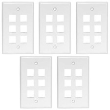 5x 6 Port Hole RJ45 RJ11 Keystone Jack Insert Wall Plate Faceplate 1 Gang White picture