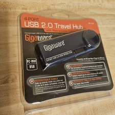 GigaWare -  USB 2.0 4-Port Travel Hub- Blue - 4 UBS Ports - Retractable Cable picture