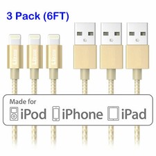 3X Lightning Cable 6Ft Apple MFi Certified for iPhone 11/11 Pro Max/X/XS Gold picture