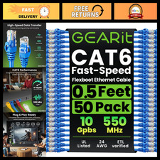 High-Speed Cat6 Ethernet Patch Cable 10Gbps, Snagless, 0.5ft, 50-Pack, Blue picture